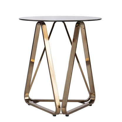 24" Champagne Glass And Iron Round Sled End Table
