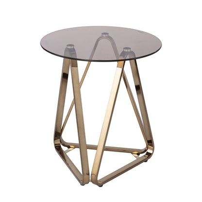 24" Champagne Glass And Iron Round Sled End Table