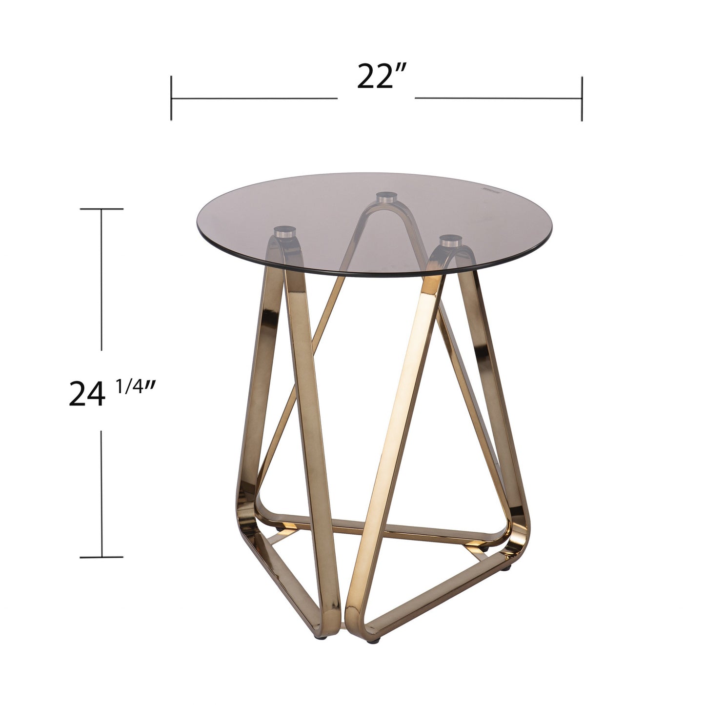 24" Champagne Glass And Iron Round End Table