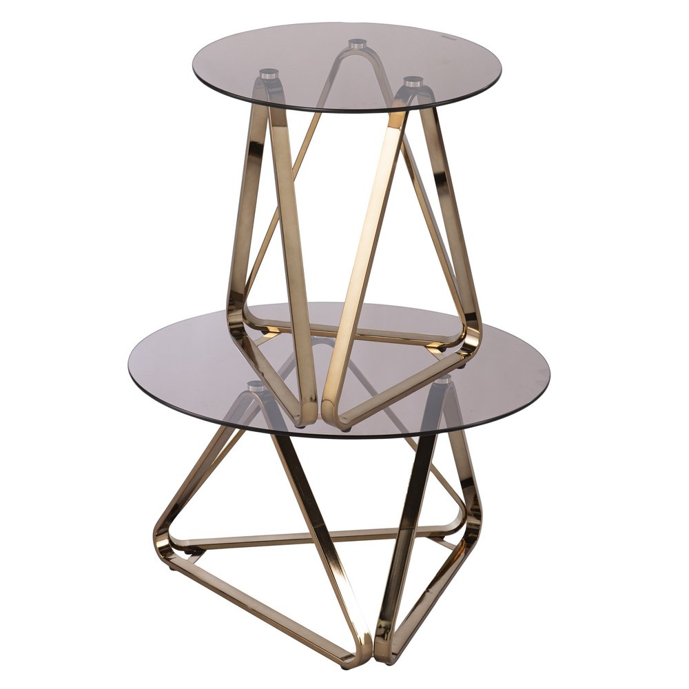 24" Champagne Glass And Iron Round Sled End Table