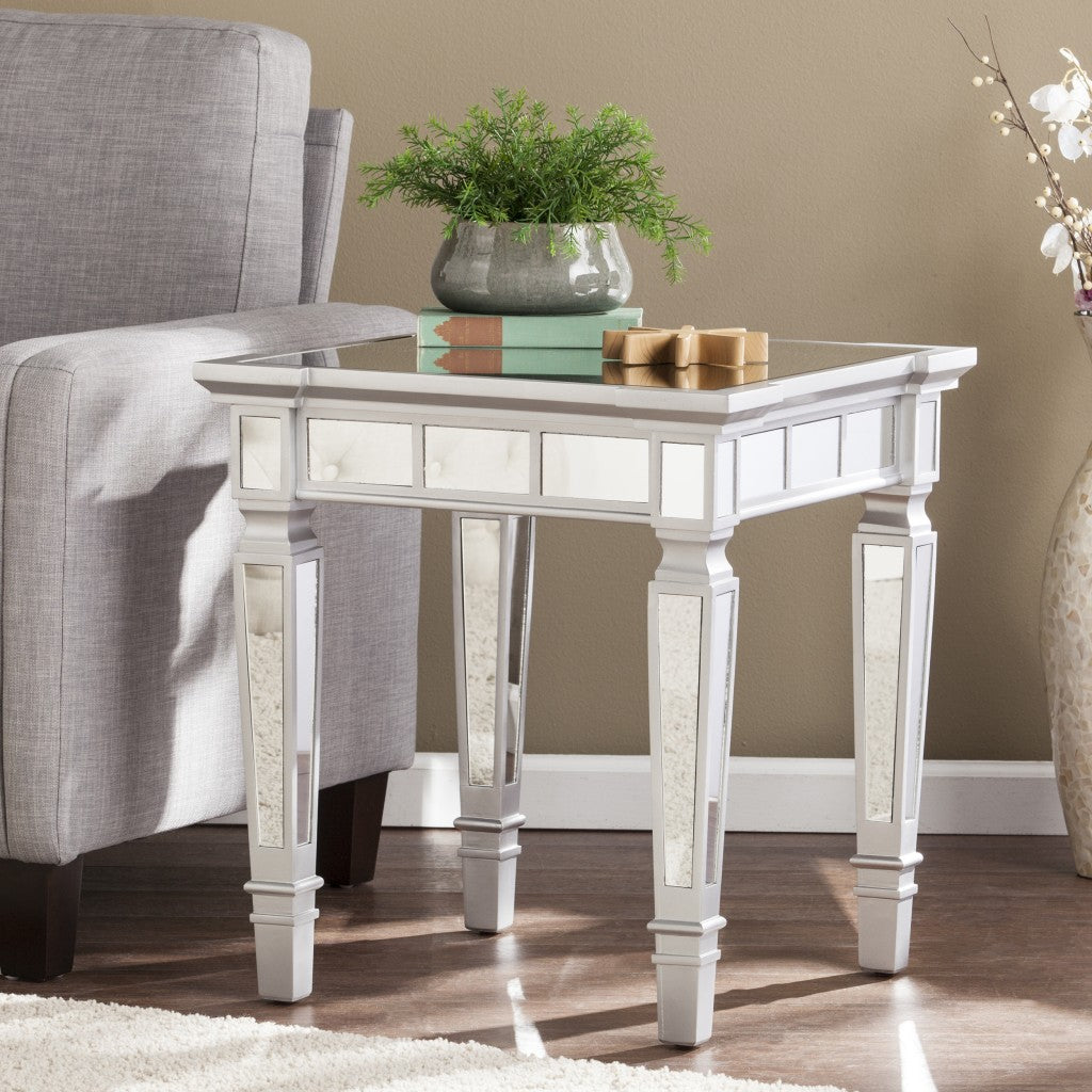 24" Silver Glass Square End Table