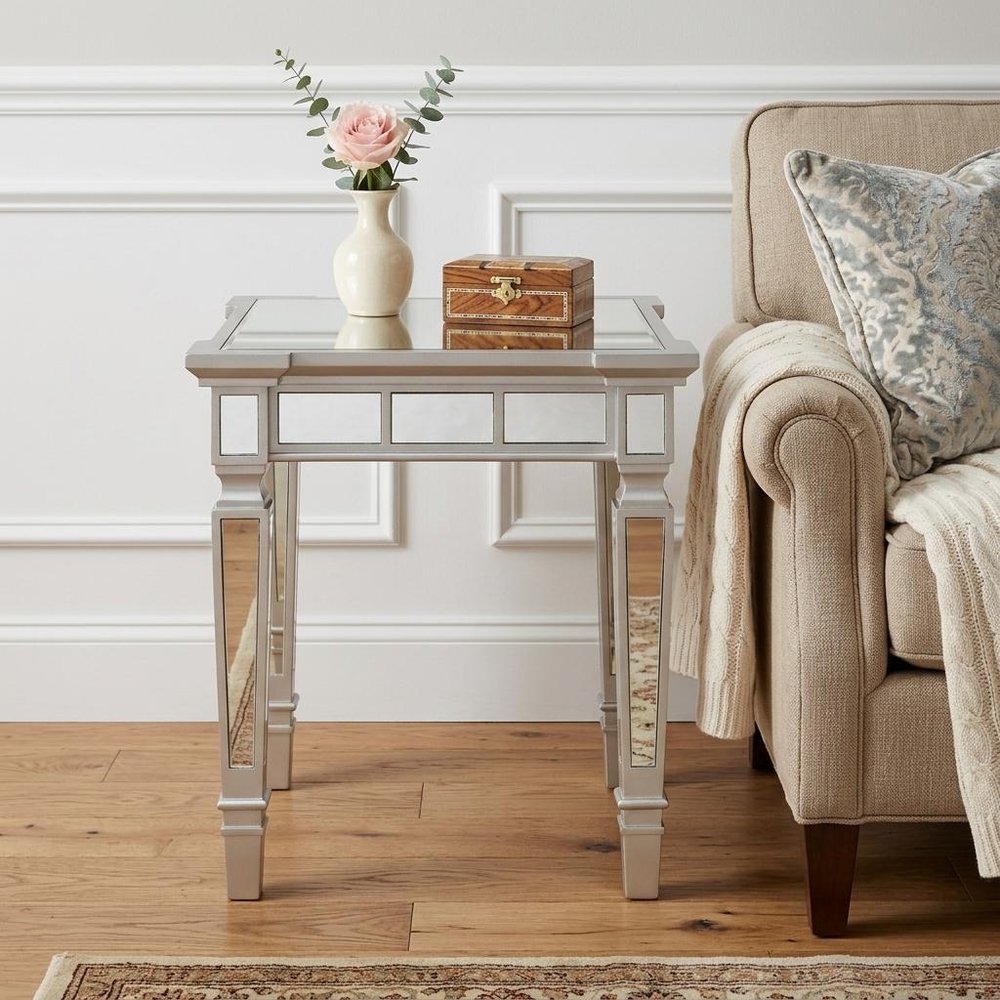 24" Silver Glass And Wood Square End Table