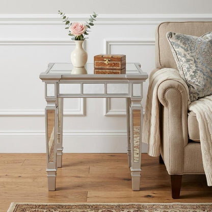 24" Silver Glass And Wood Square End Table
