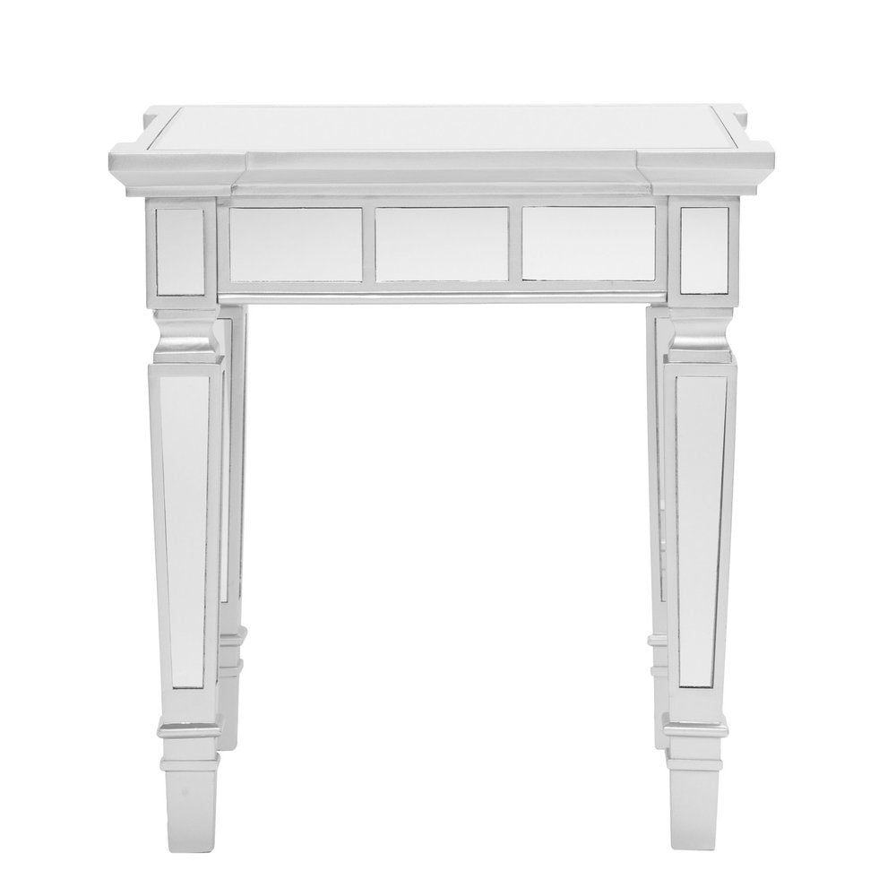 24" Silver Glass And Wood Square End Table