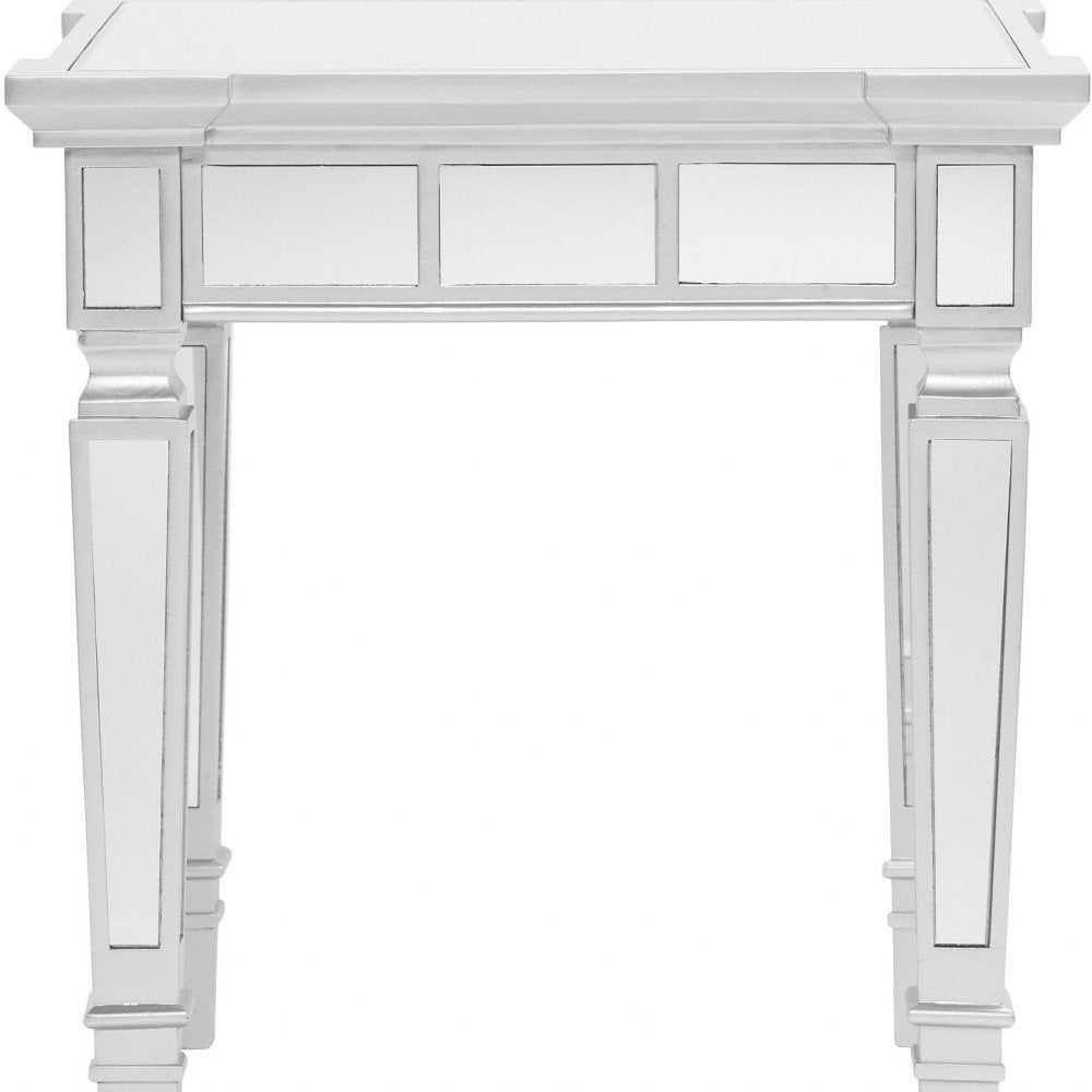 24" Silver Glass And Wood Square End Table