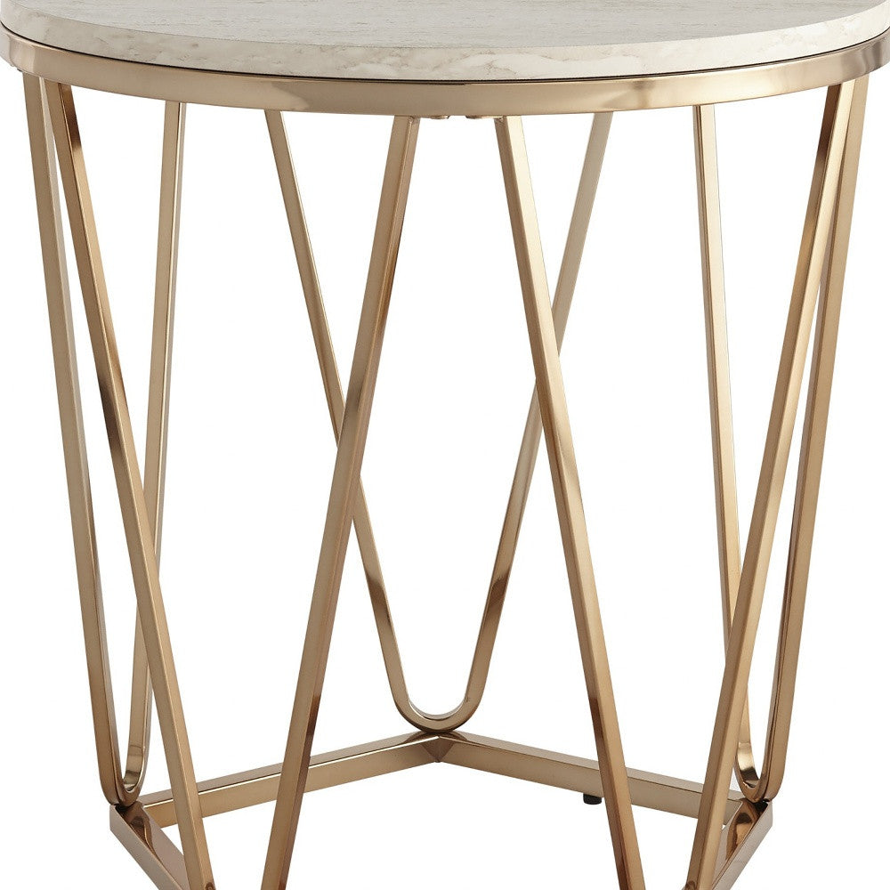 23" Champagne Manufactured Wood And Iron Round End Table