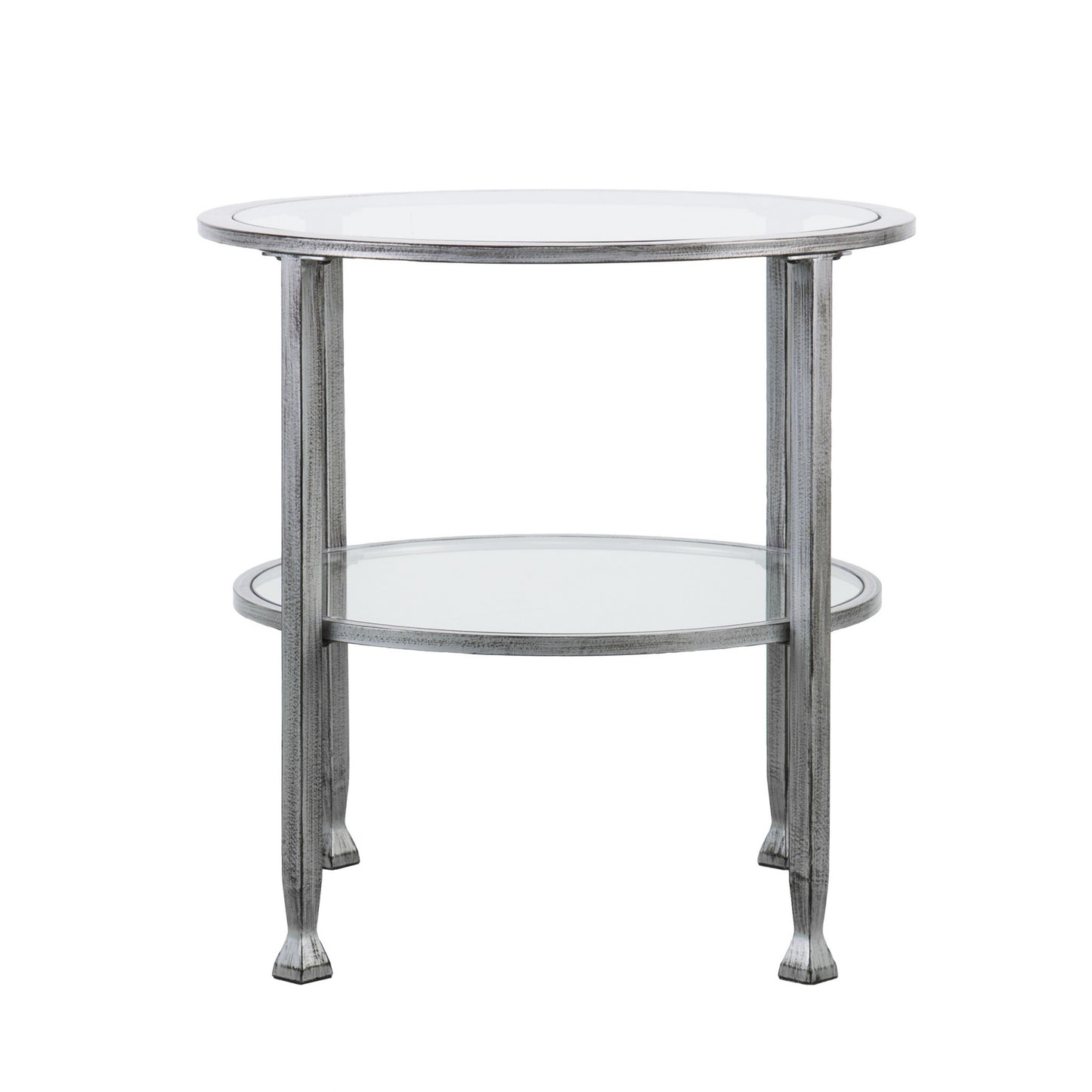 24" Silver Glass And Iron Round End Table