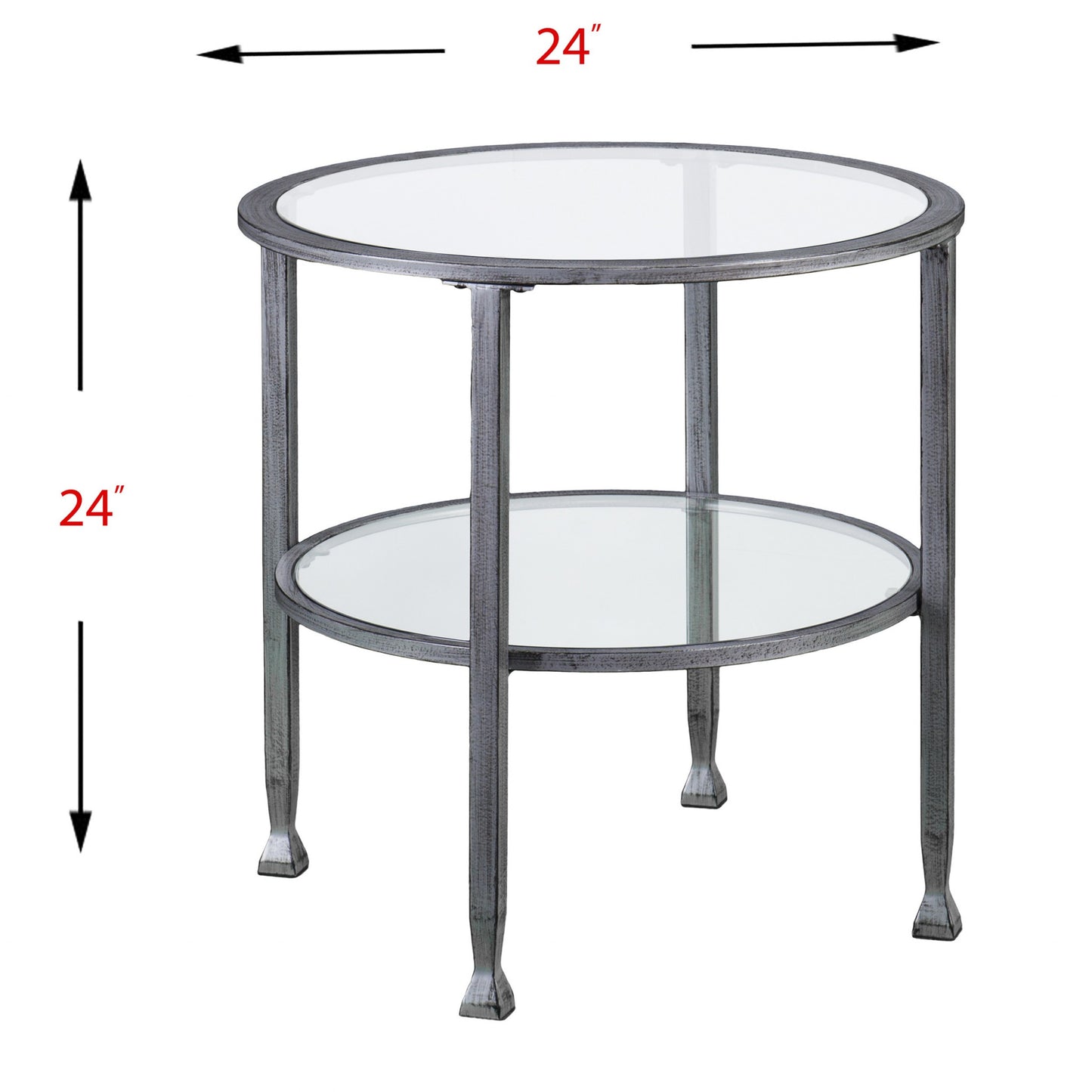 24" Silver Glass And Iron Round End Table