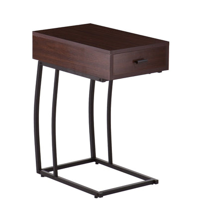23" Brown Wood And Iron End Table With Drawer And USB Port