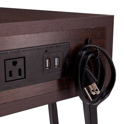 23" Brown Wood And Iron End Table With Drawer And USB Port