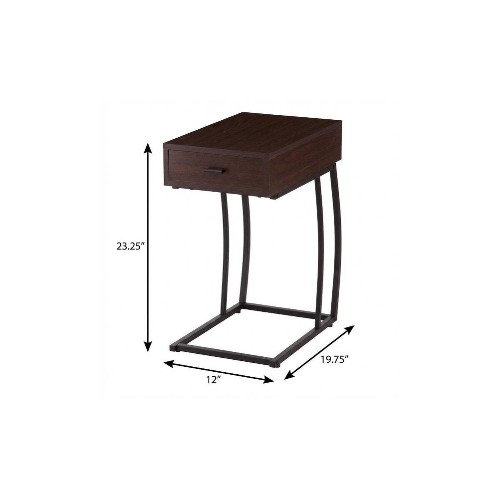 23" Brown Manufactured Wood And Iron Rectangular End Table With Drawer