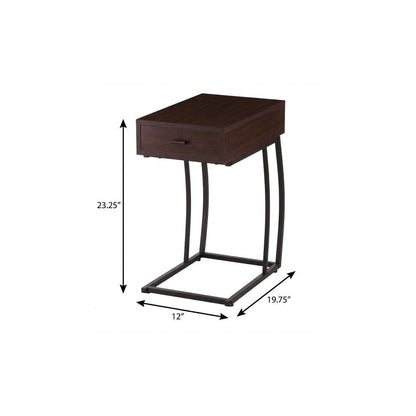 23" Brown Manufactured Wood And Iron Rectangular End Table With Drawer