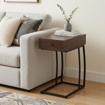 23" Brown Manufactured Wood And Iron Rectangular End Table With Drawer