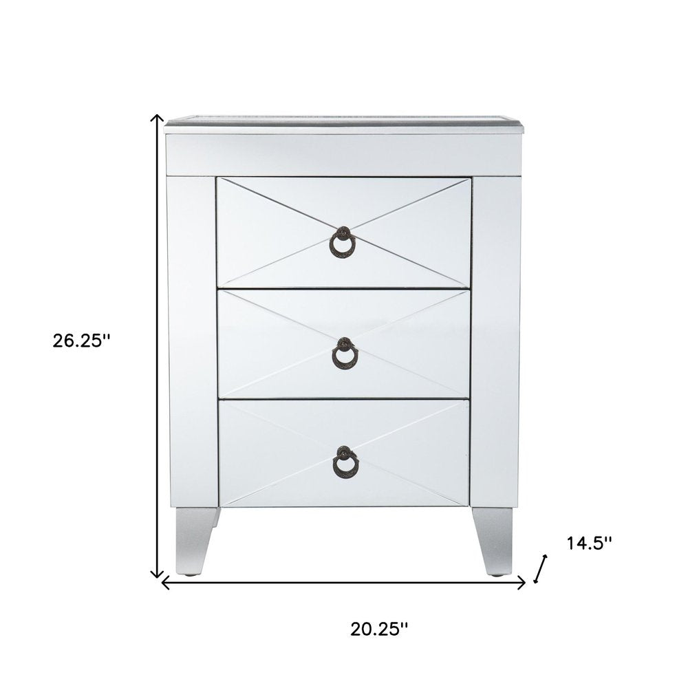 26" Silver Wood And Iron End Table With Three Drawers