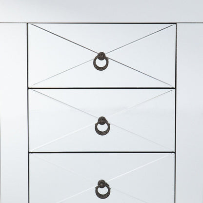 26" Silver Wood And Iron End Table With Three Drawers