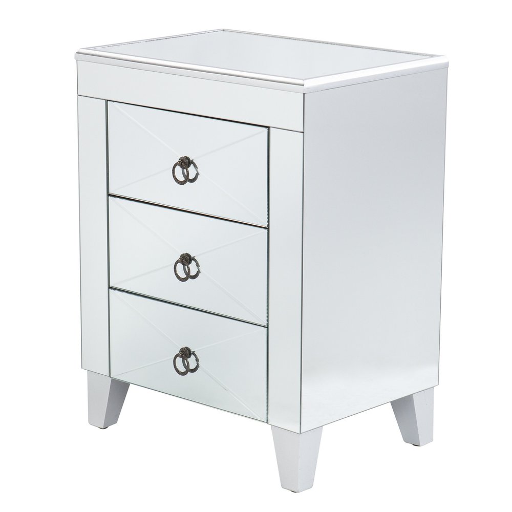 26" Silver Wood And Iron End Table With Three Drawers