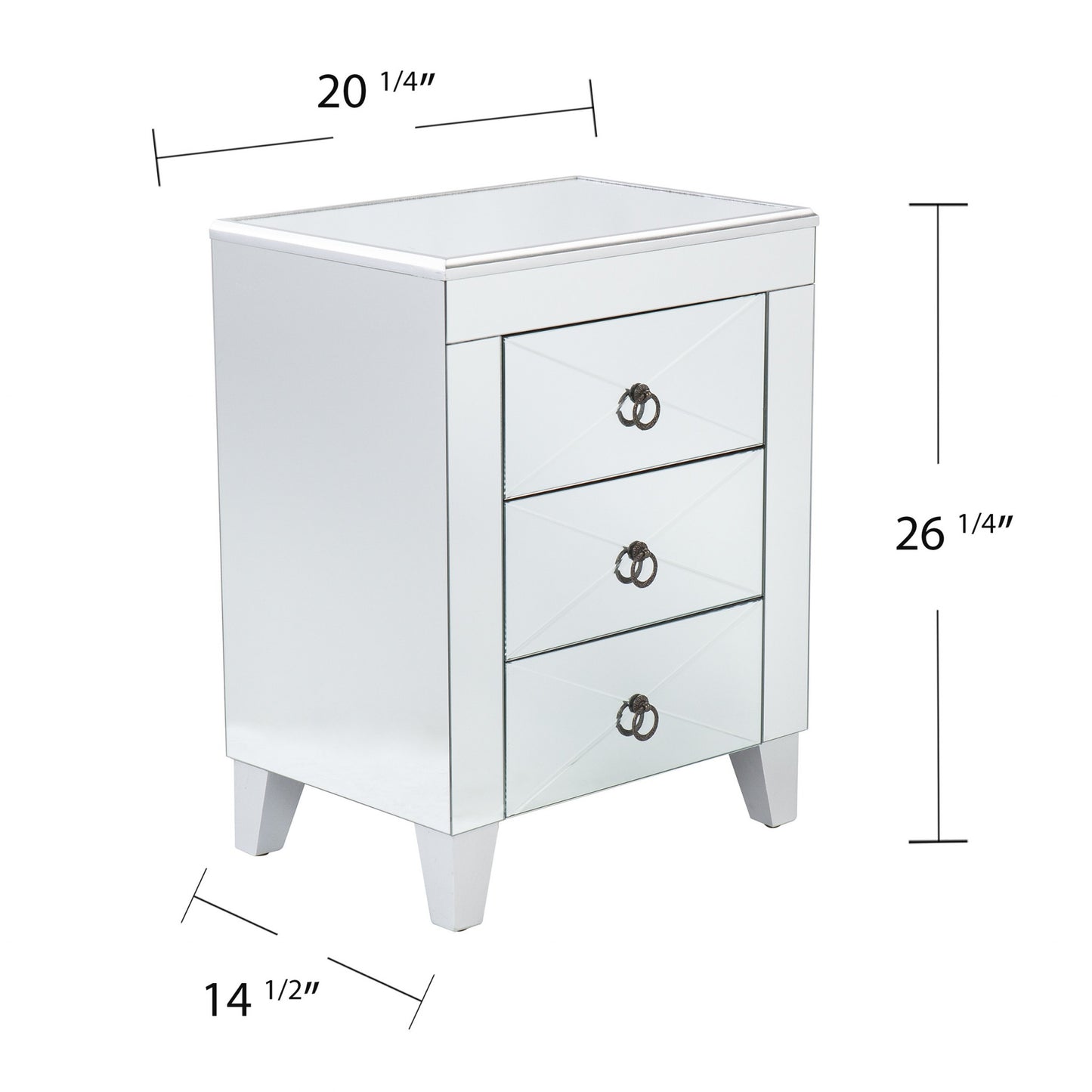 26" Silver End Table With Three Drawers