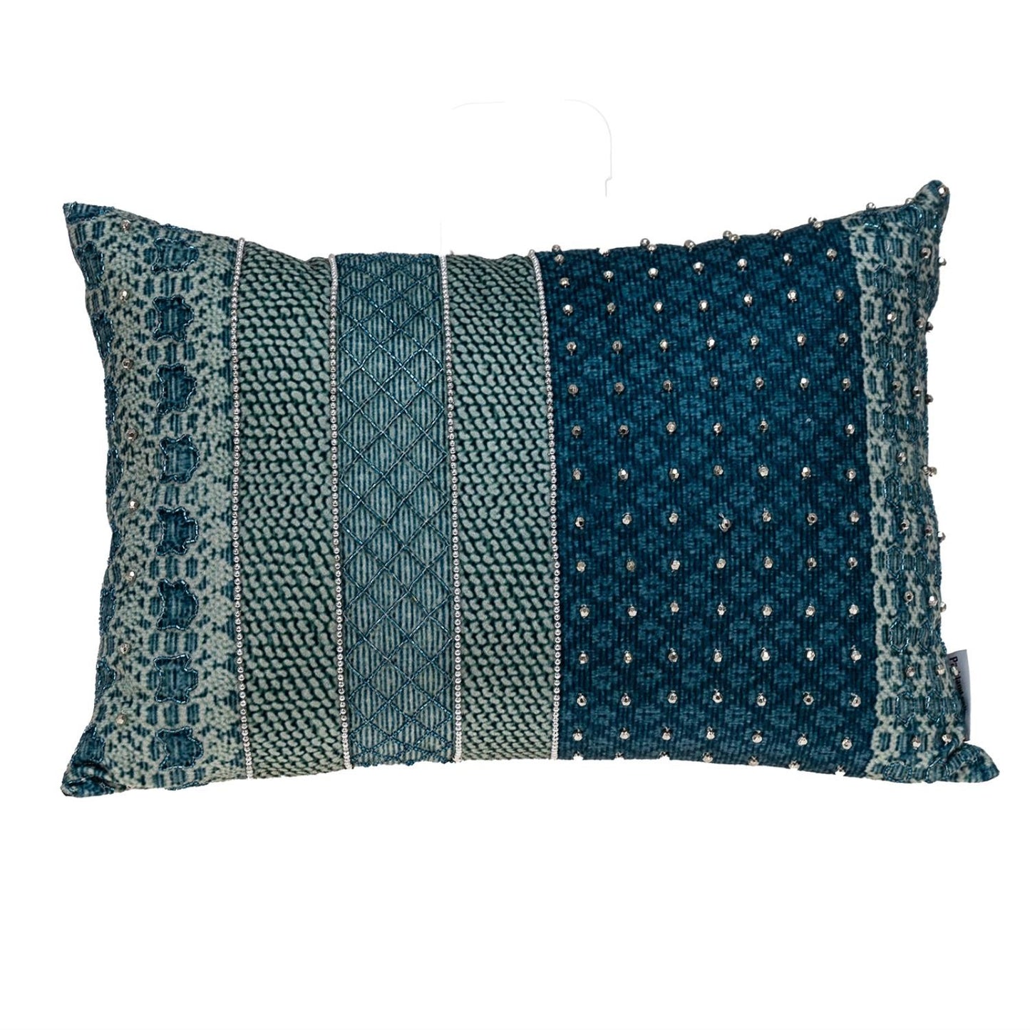 Blue and Aqua Beaded Embroidered Decorative Throw Pillow