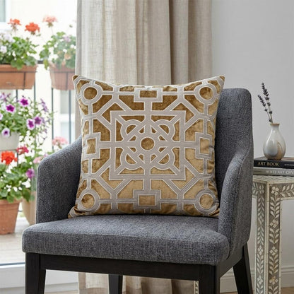 18 X 18 Gold Abstract Velvet Throw Pillow