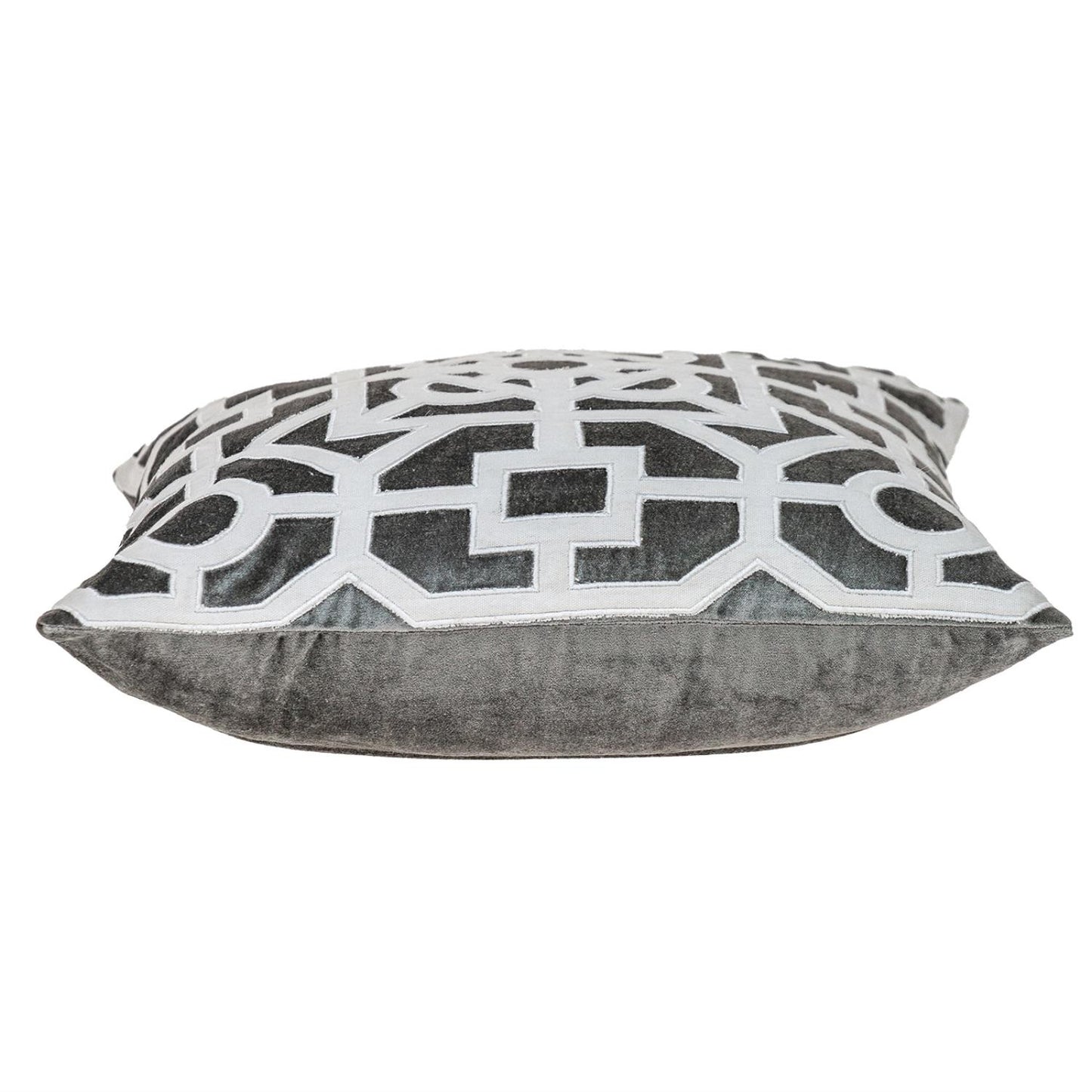 18" Gray and White Velvet Throw Pillow