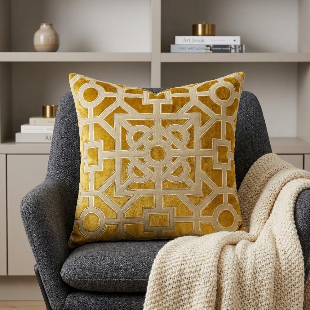 18" Mustard Yellow Velvet Throw Pillow