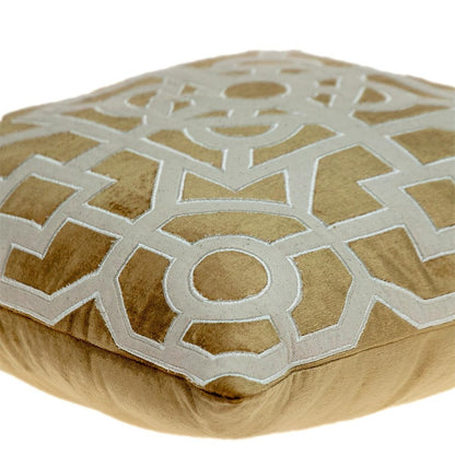 18" Gold And Ivory Geometric Velvet Throw Pillow