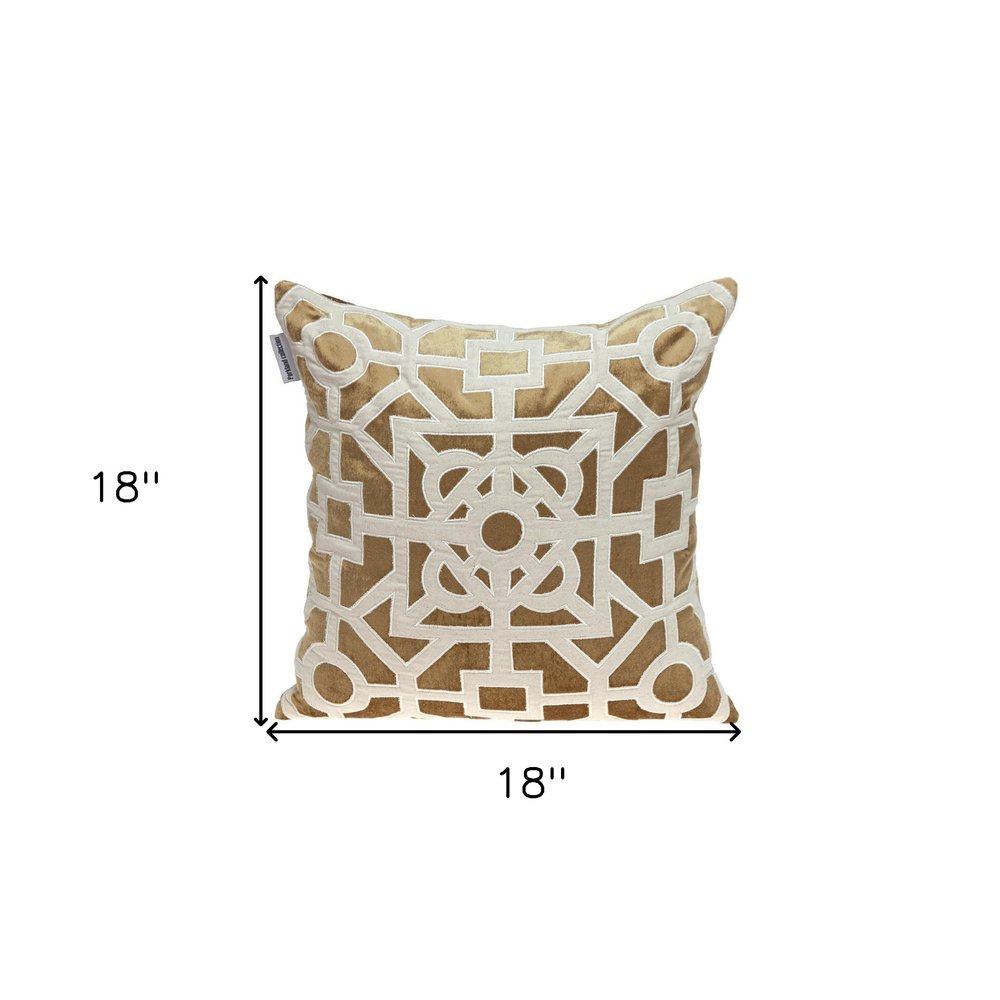 18" Gold And Ivory Geometric Velvet Throw Pillow