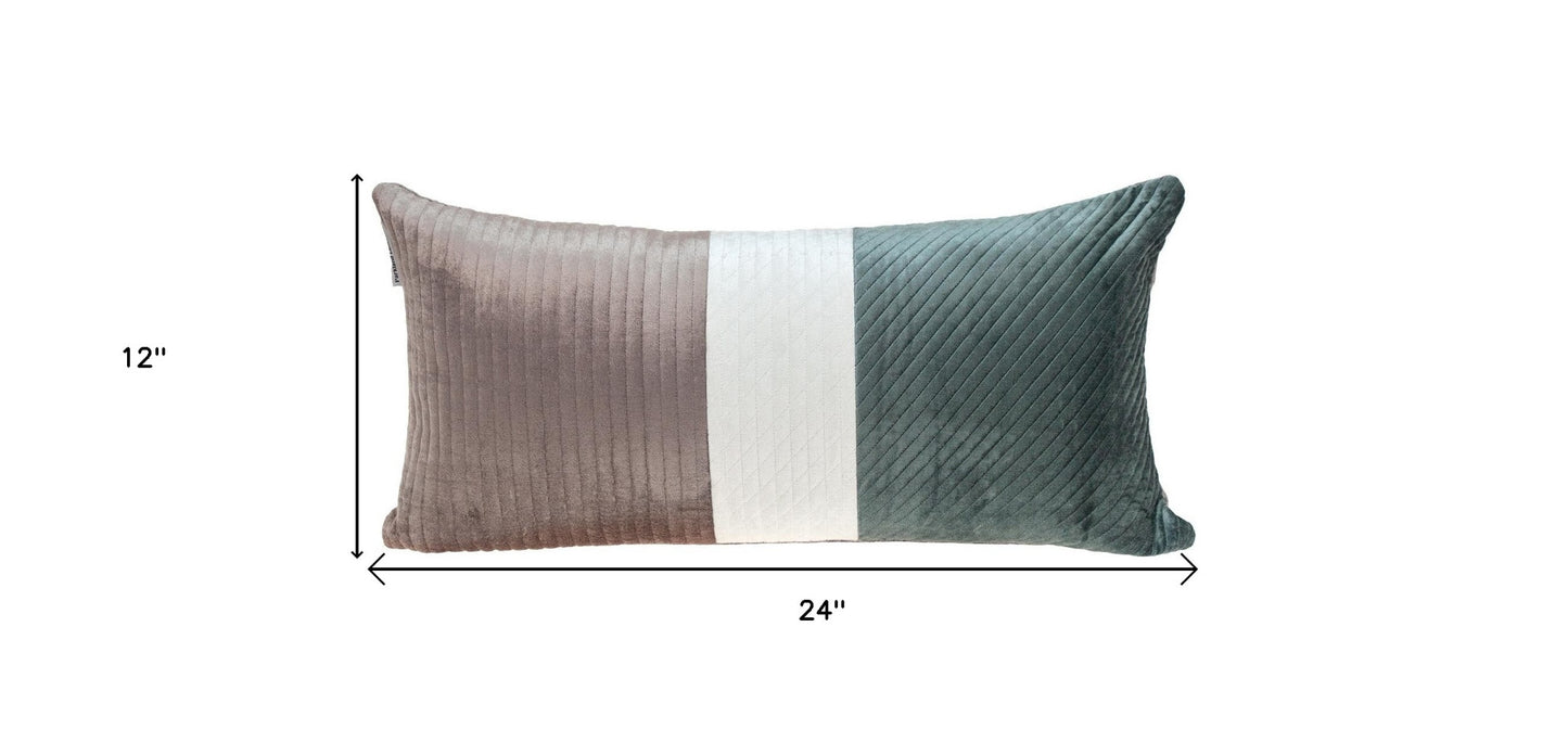 12" X 24" Green Striped Velvet Throw Pillow