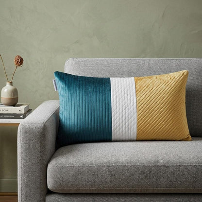 12" X 24" Sea Green Striped Velvet Throw Pillow