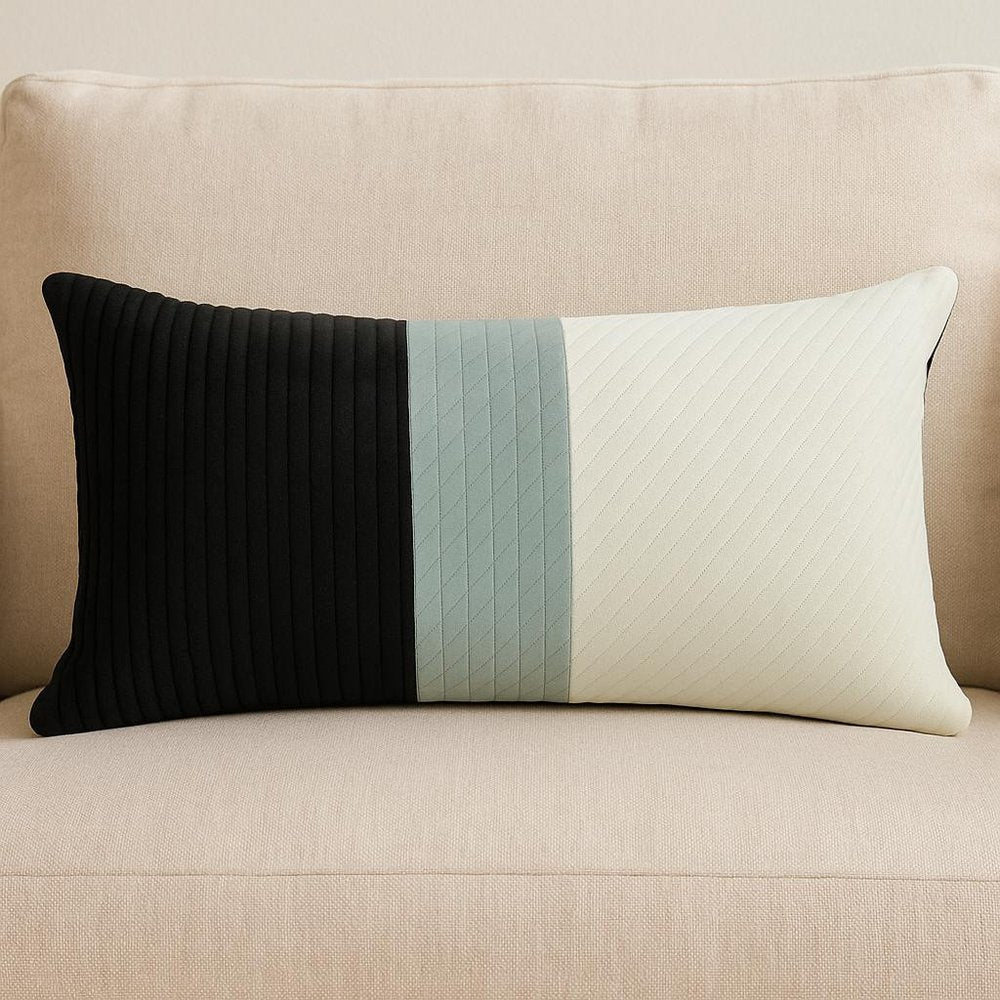 12" X 24" Black and White Striped Velvet Throw Pillow