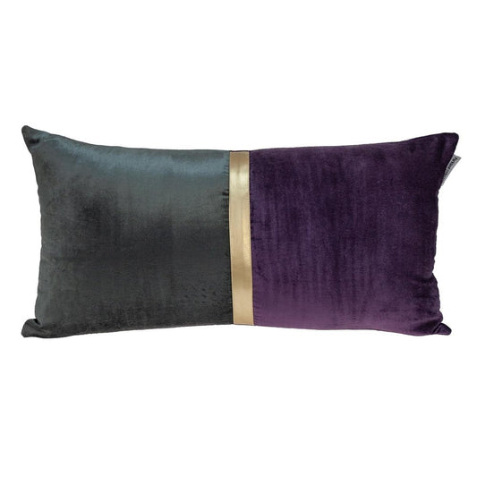 12" X 24" Dark Gray And Purple Color Block Velvet Lumbar Throw Pillow