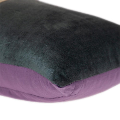 12" X 24" Dark Gray And Purple Color Block Velvet Lumbar Throw Pillow