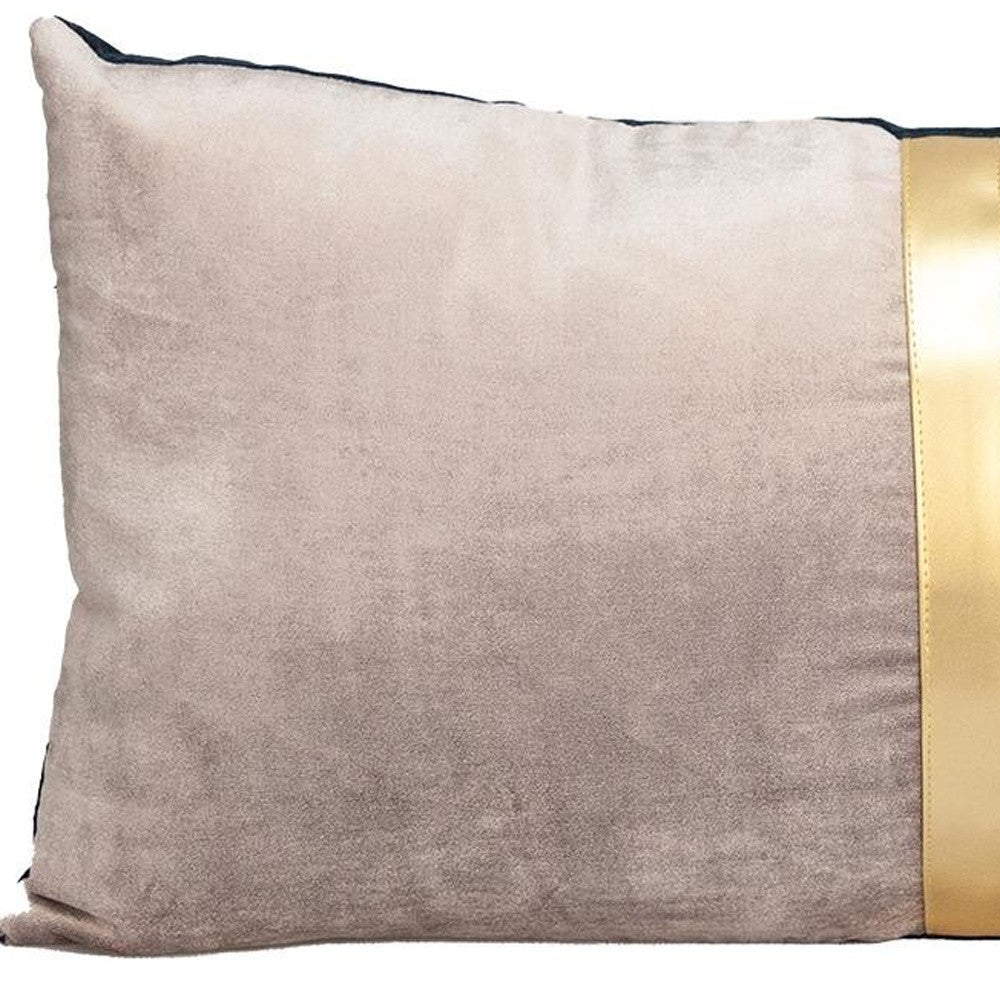 Beige Gold and Blue Tufted Velvet Lumbar Pillow