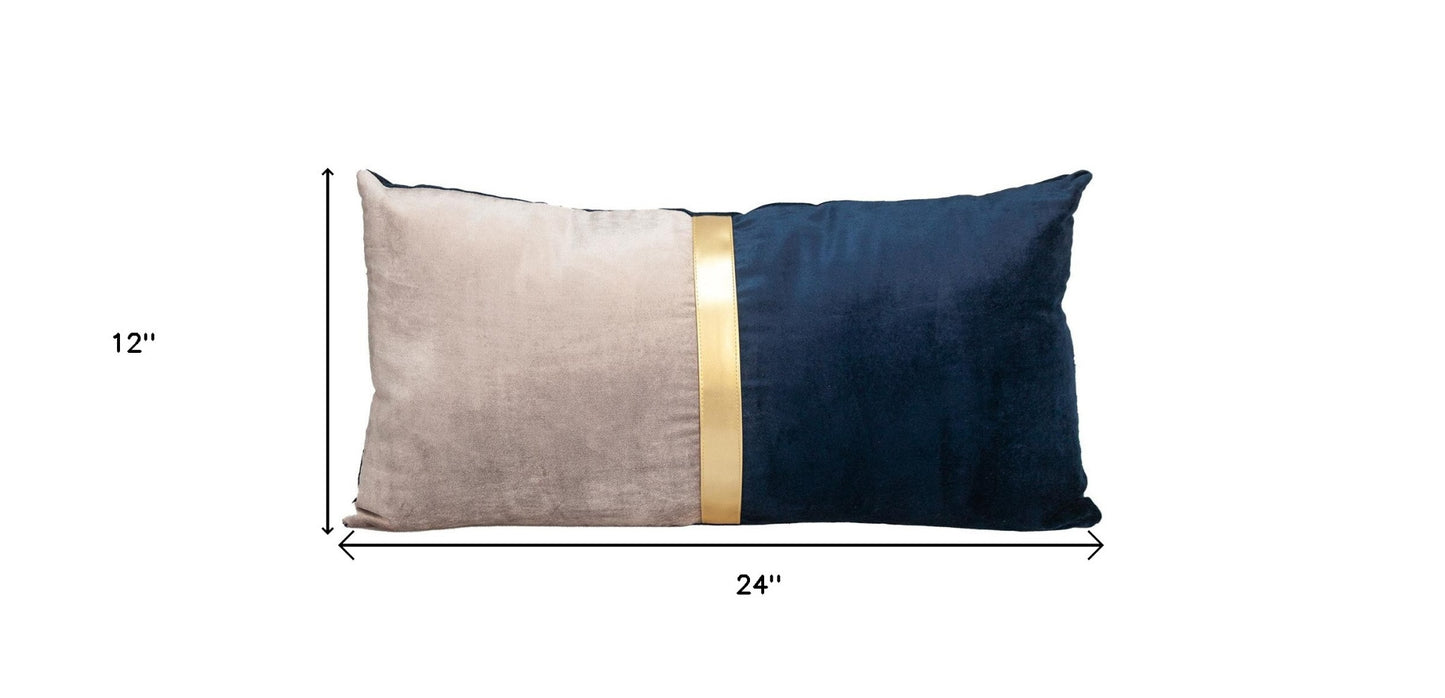 Beige Gold and Blue Tufted Velvet Lumbar Pillow