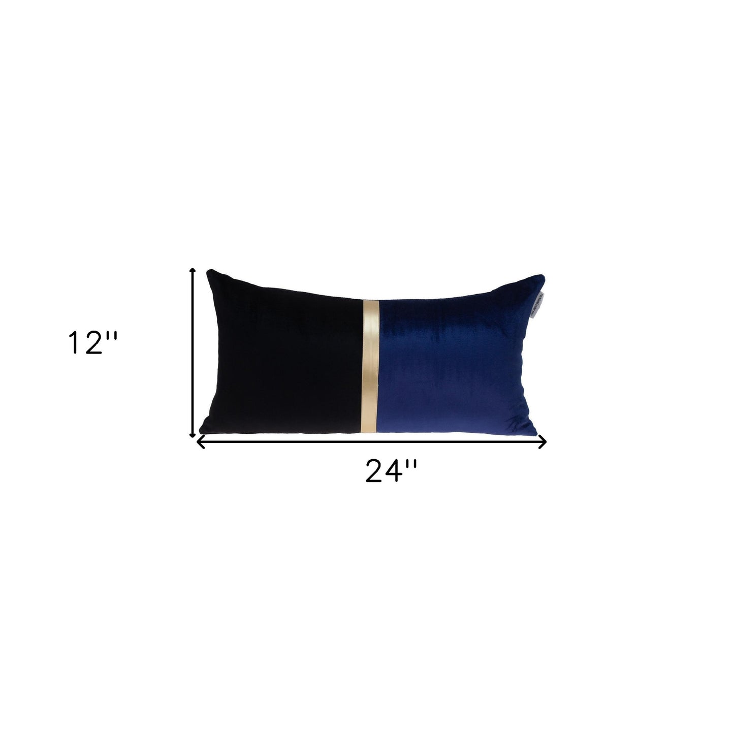 12" X 24" Black Blue and Gold Striped Velvet Throw Pillow