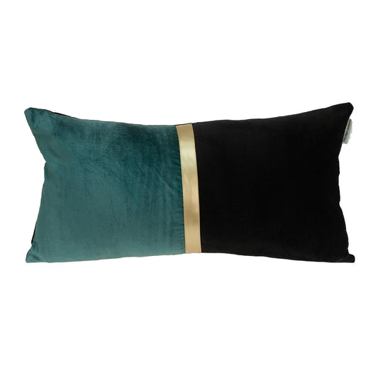 Teal Gold and Black Tufted Velvet Lumbar Pillow