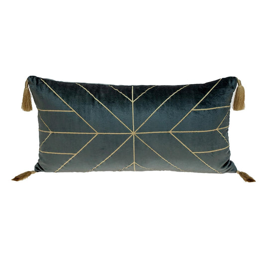 Charcoal and Gold Geo Velvet Lumbar Pillow with Gold Tassels