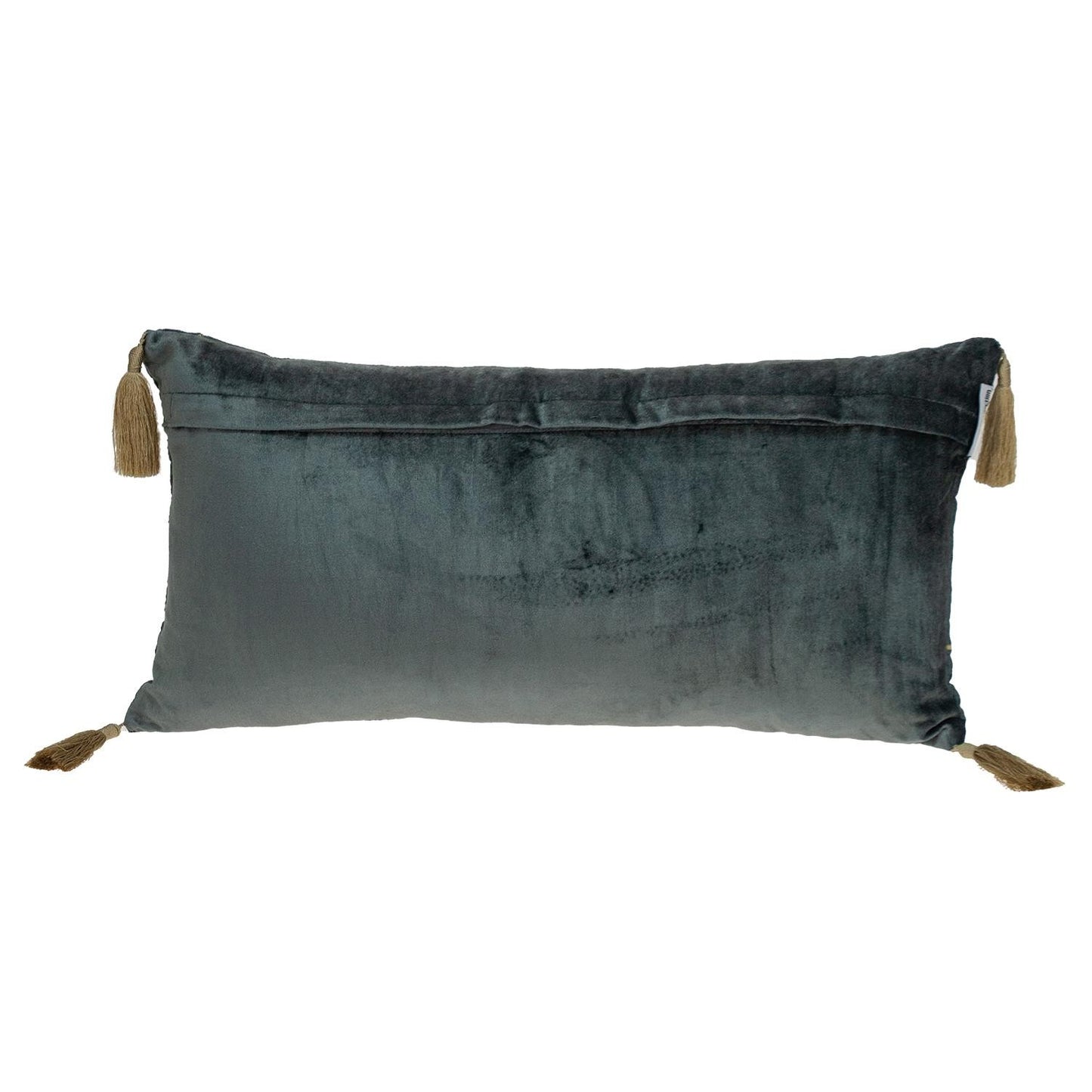 Charcoal and Gold Geo Velvet Lumbar Pillow with Gold Tassels