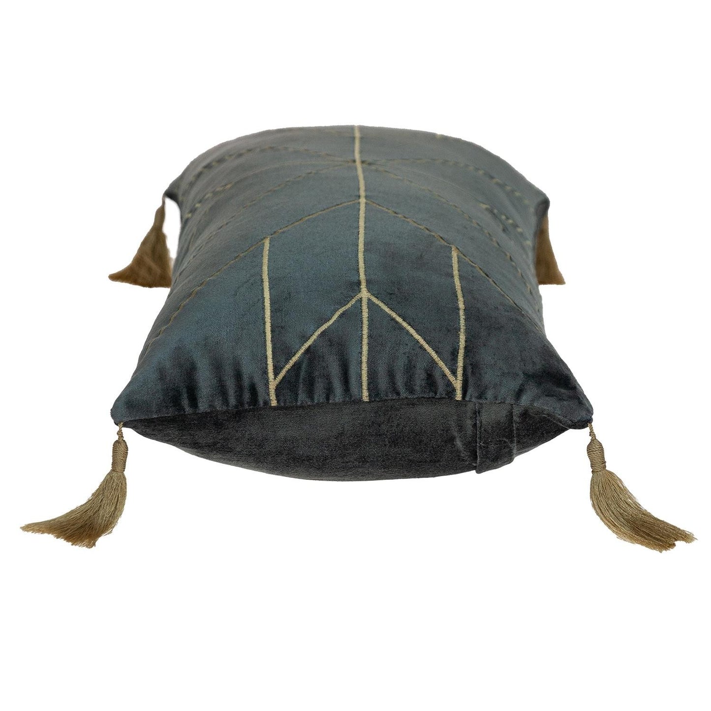 Charcoal and Gold Geo Velvet Lumbar Pillow with Gold Tassels