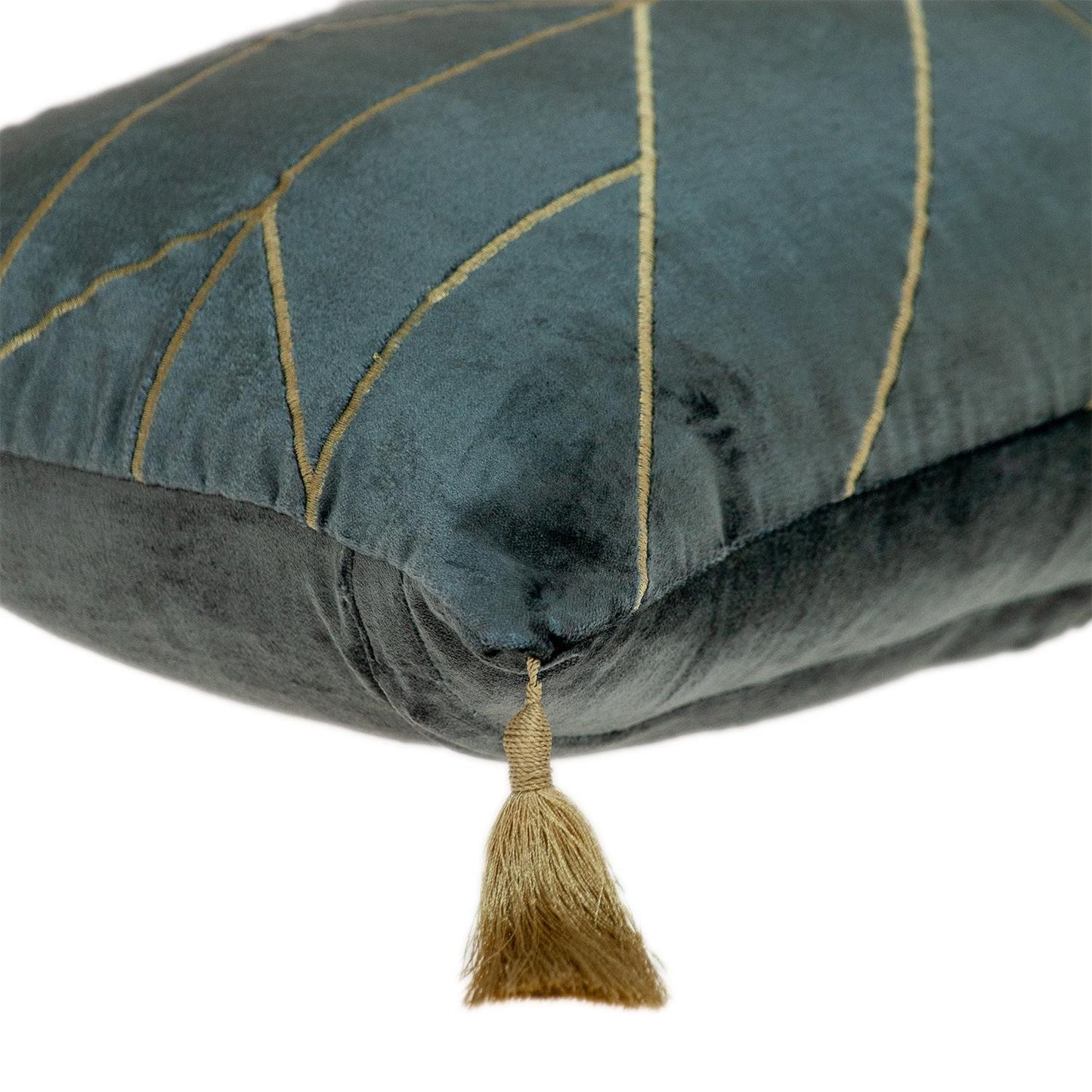 Charcoal and Gold Geo Velvet Lumbar Pillow with Gold Tassels