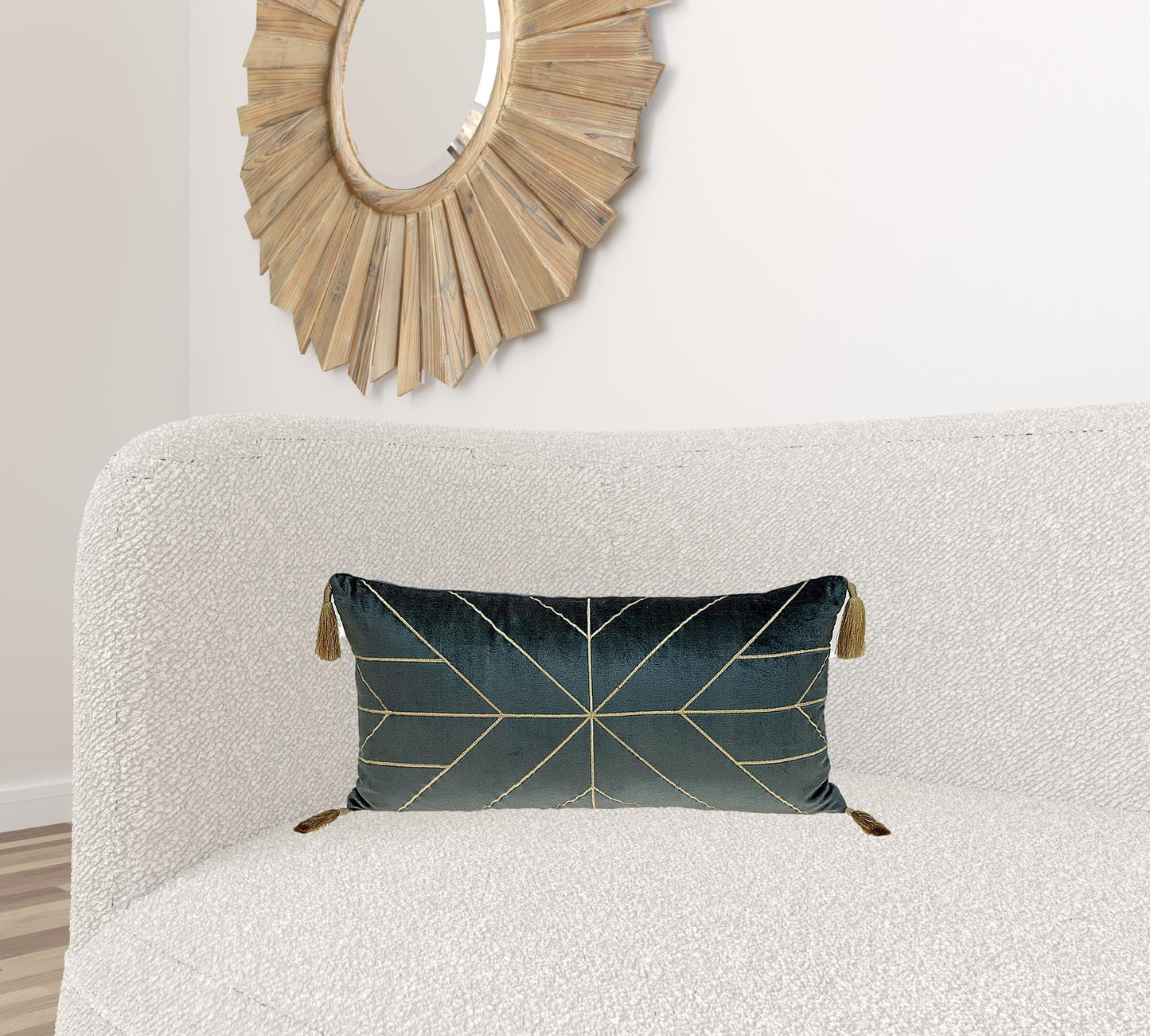 Charcoal and Gold Geo Velvet Lumbar Pillow with Gold Tassels