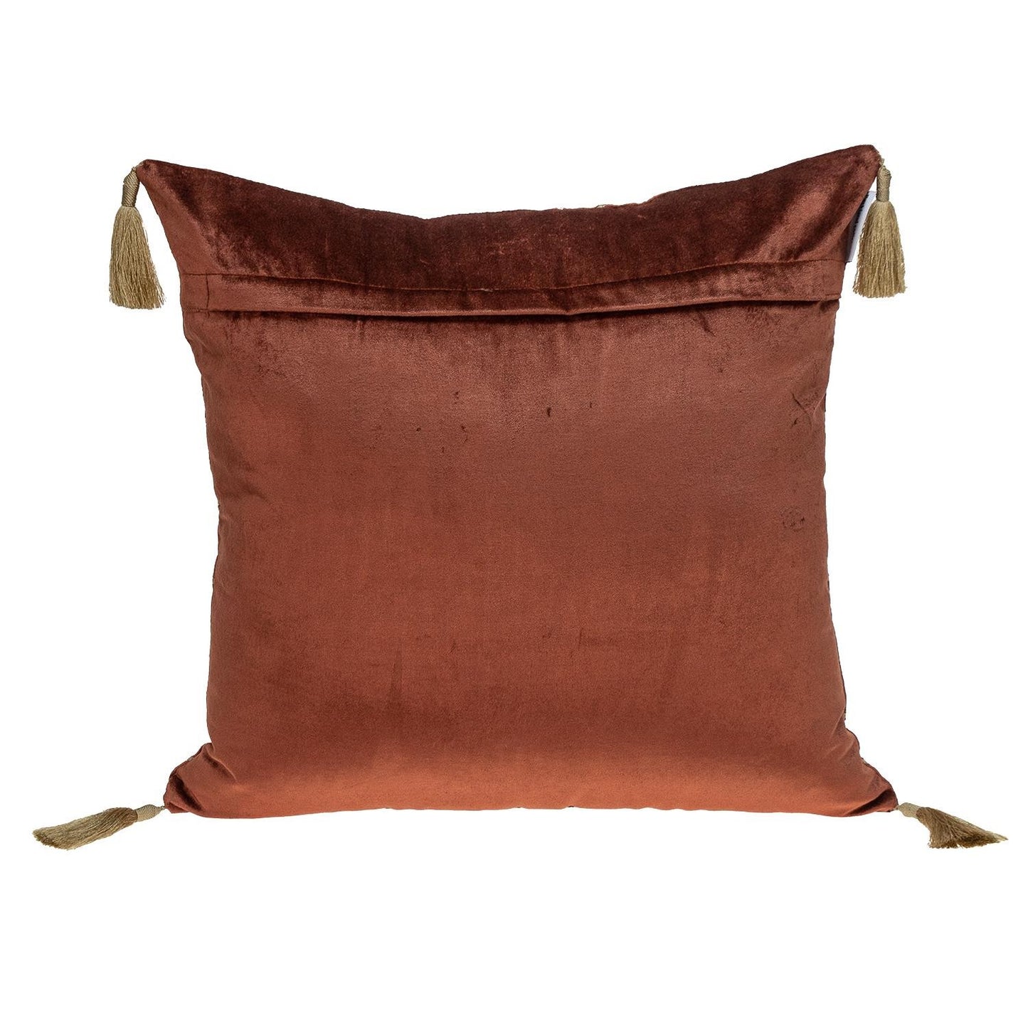 Burnt Orange and Gold Geo Velvet Throw Pillow with Gold Tassels