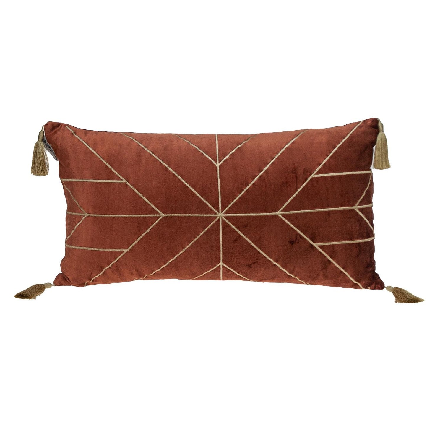 Burnt Orange and Gold Geo Velvet Lumbar Pillow with Gold Tassels