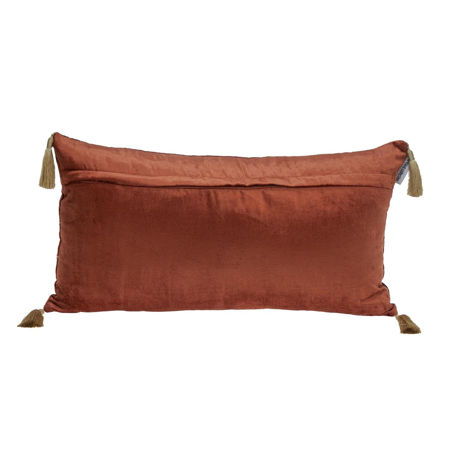 Burnt Orange and Gold Geo Velvet Lumbar Pillow with Gold Tassels