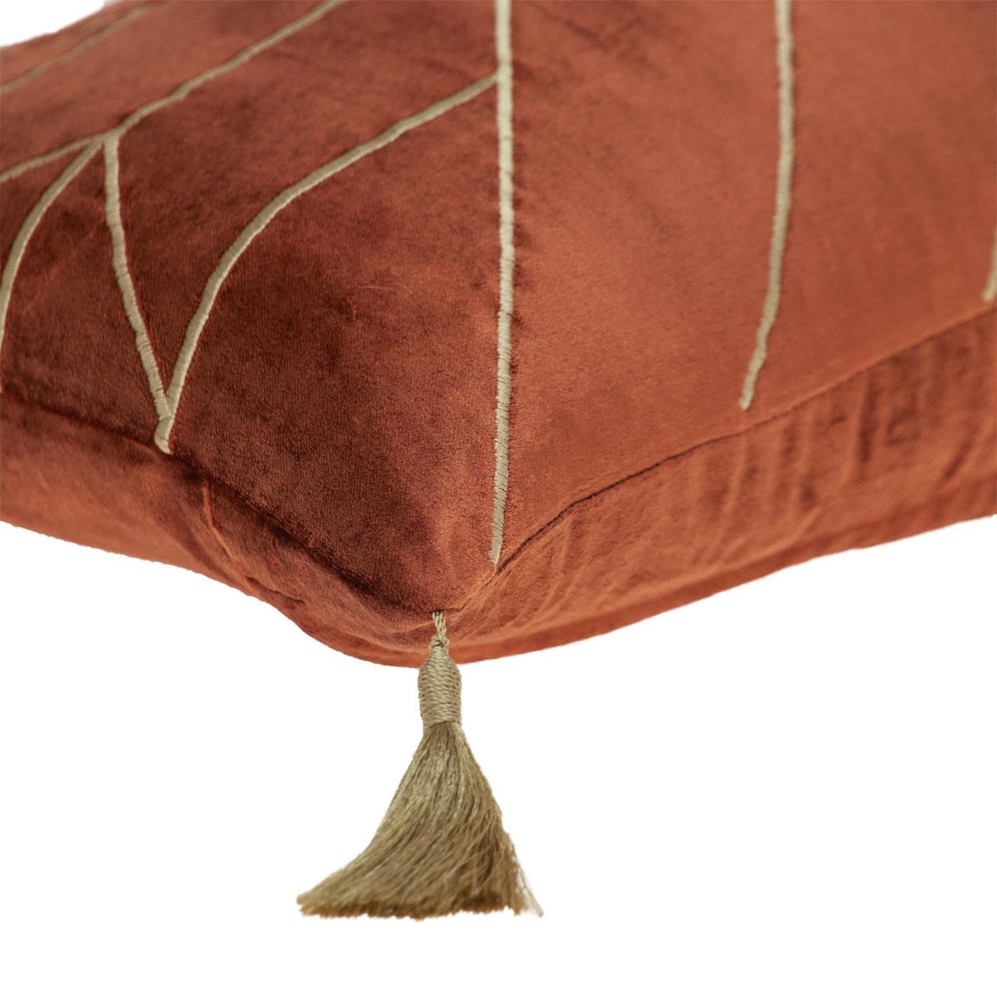 Burnt Orange and Gold Geo Velvet Lumbar Pillow with Gold Tassels