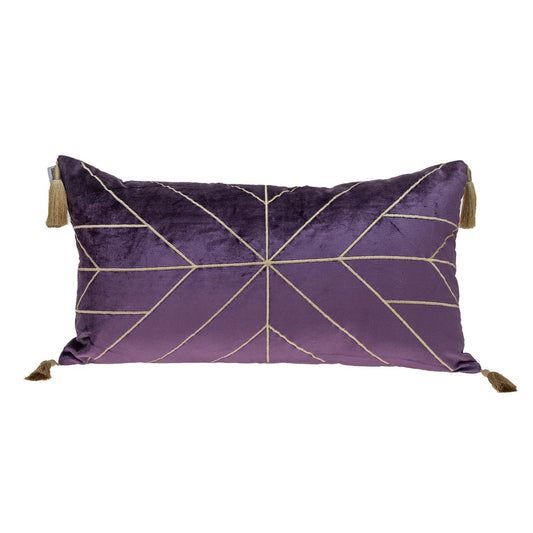 Dark Purple and Gold Geo Velvet Lumbar Pillow with Gold Tassels