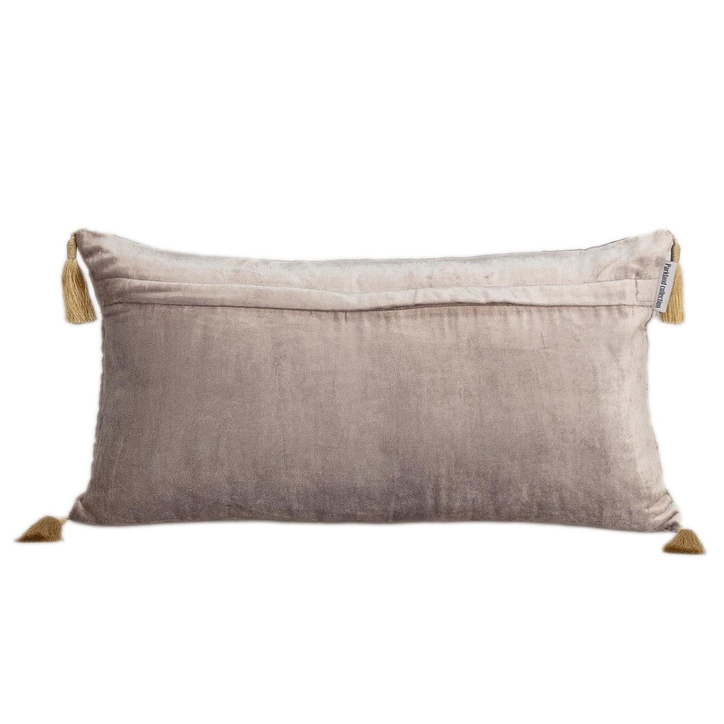 Taupe and Gold Geo Velvet Lumbar Pillow with Gold Tassels