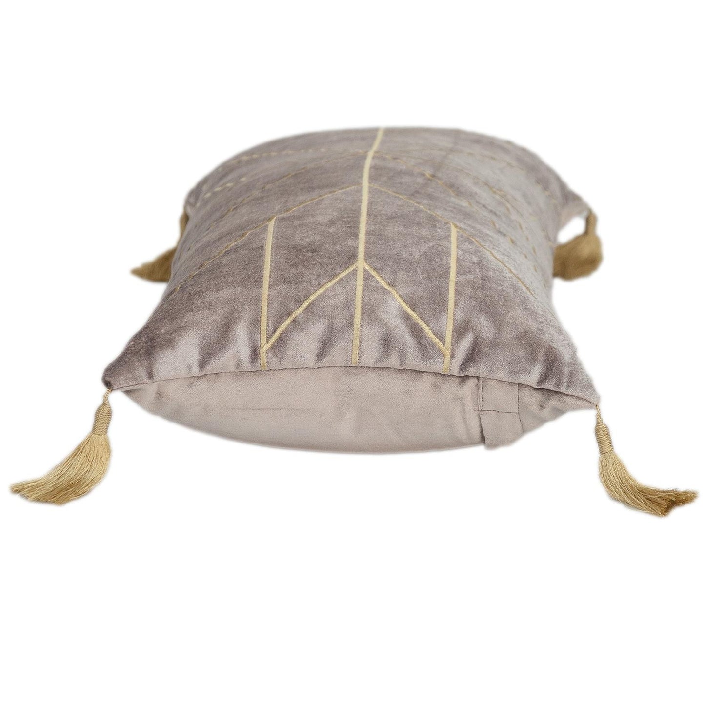 Taupe and Gold Geo Velvet Lumbar Pillow with Gold Tassels