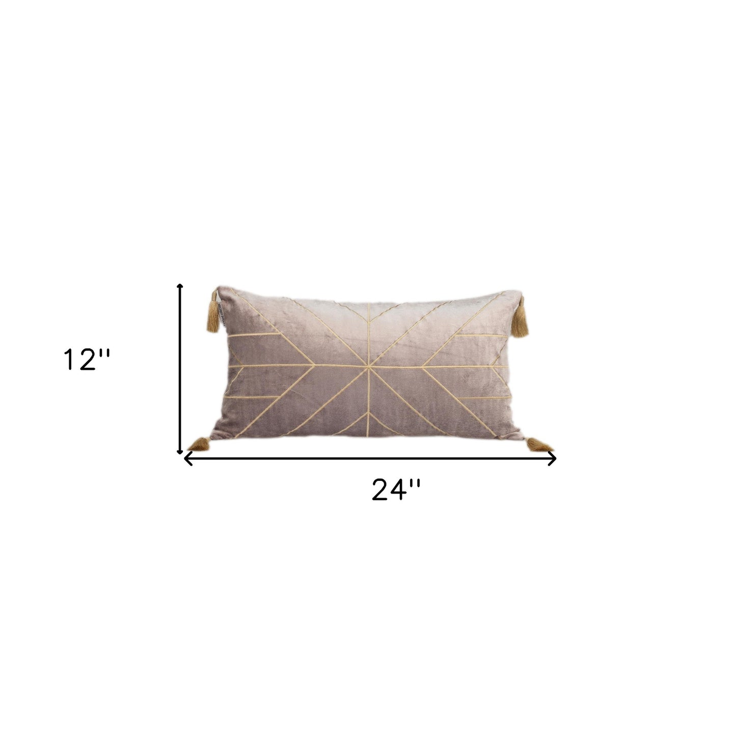 Taupe and Gold Geo Velvet Lumbar Pillow with Gold Tassels