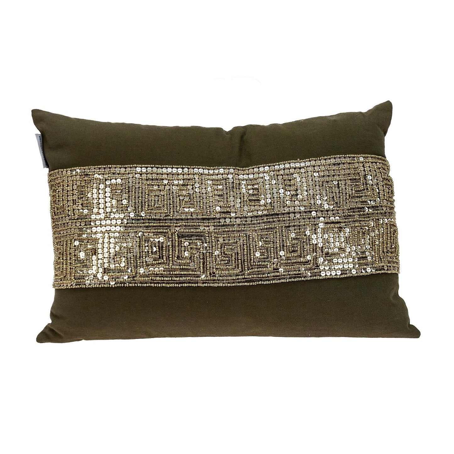 Glam Olive with Gold Sequins Lumbar Throw Pillow